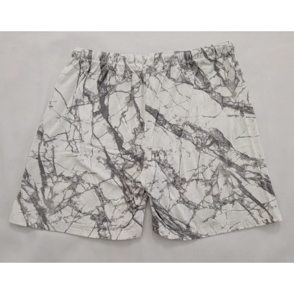 PJ Salvage Pajama Shorts Long Sleeve Top Set Marbled White Gray Women's XS
